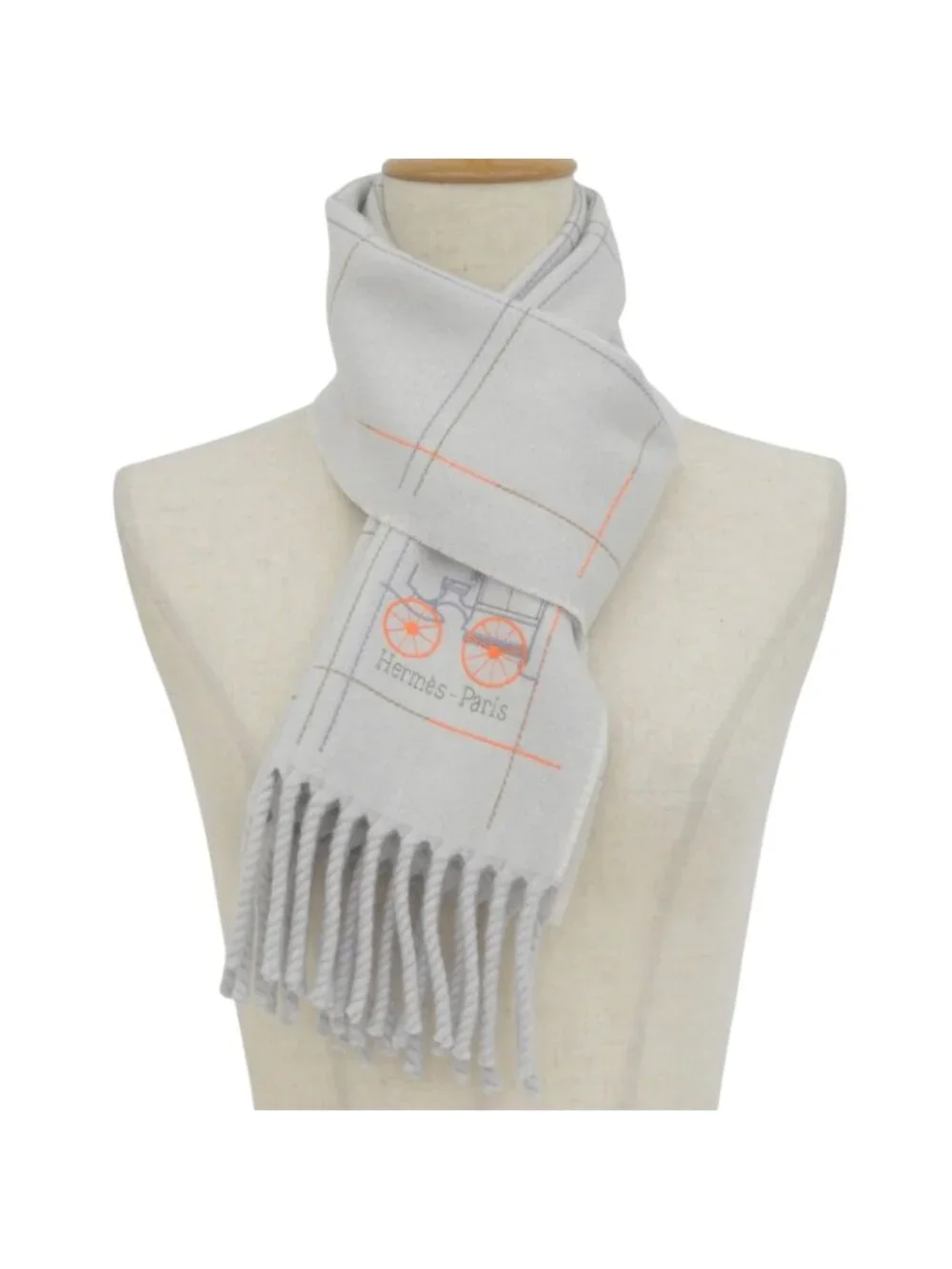 Hermes Clan Brode Roulis Nnu Cashmere 100% Logo Embroidery Scarf with Fringe